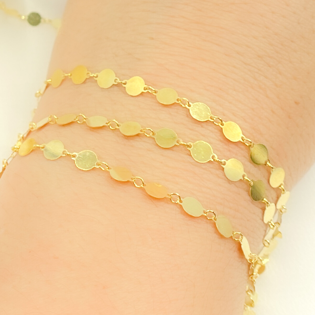 V65GP. Gold Plated 925 Sterling Silver Flat Disc Chain