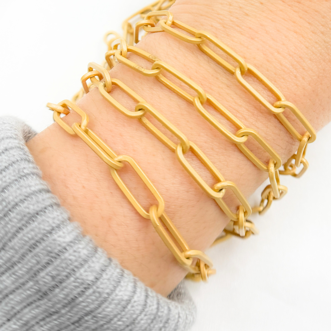 V13GPM. Gold Plated Matt 925 Sterling Silver Flat Paperclip Chain