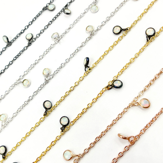 Created White Opal Round Shape Dangle Chain