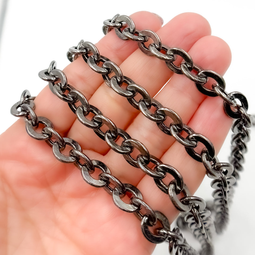 Black Rhodium Sterling Silver Round Link Chain