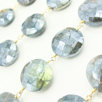 Load image into Gallery viewer, Coated Labradorite Coin Shape Gold Plated Wire Chain. CLB19
