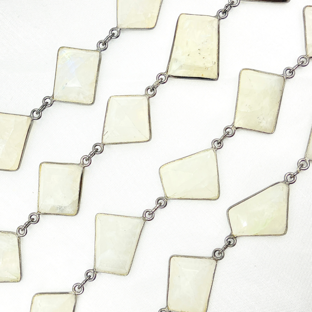 White Moonstone Fancy Shape Bezel Chain.