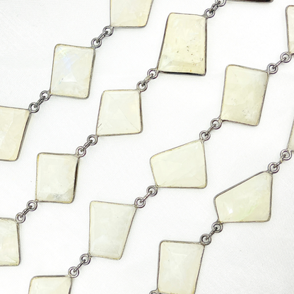 White Moonstone Fancy Shape Bezel Chain.