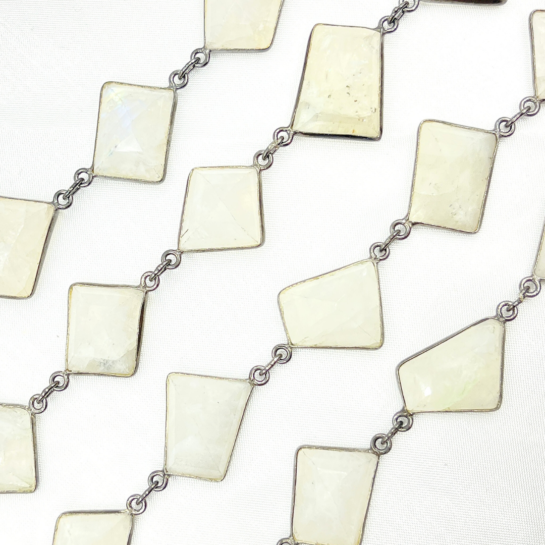 White Moonstone Fancy Shape Bezel Chain. WMS3