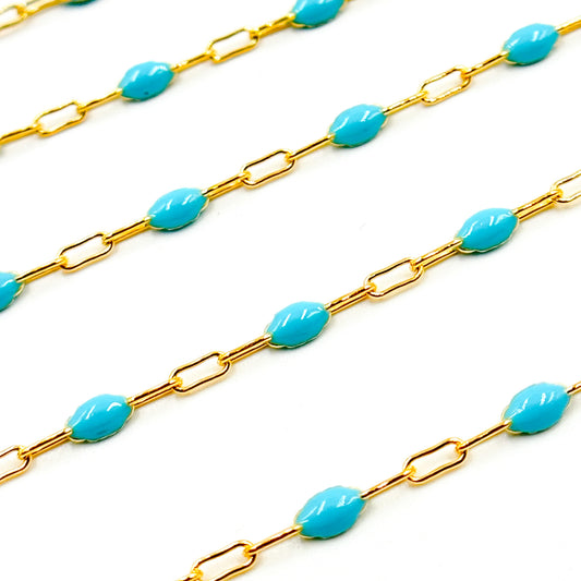14k Gold Filled Turquoise Color Enamel Satellite Cable Chain