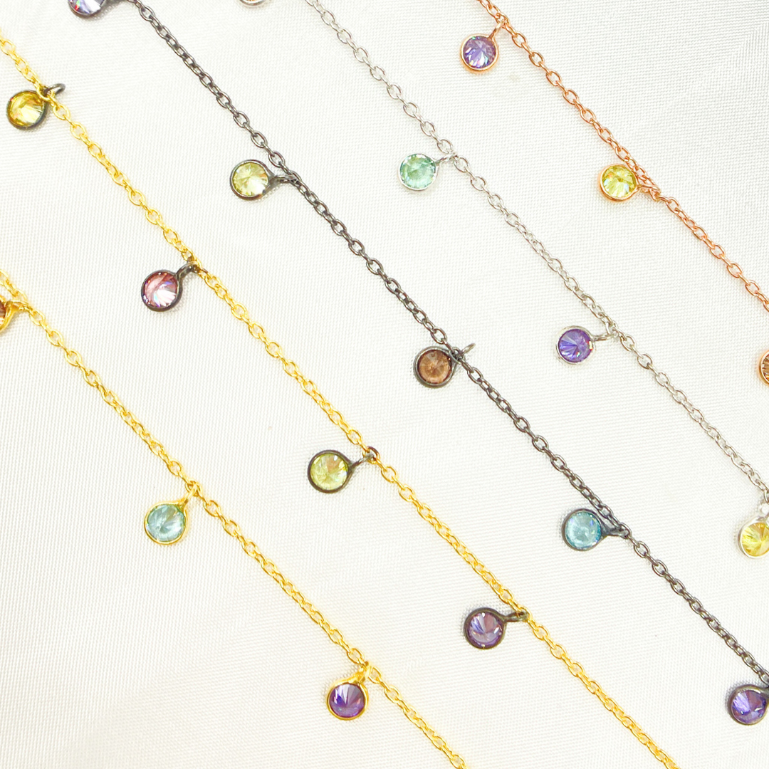 Multi Color Cubic Zirconia 4mm Round Shape Dangle Chain