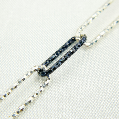 Black Rhodium & White Silver 925 Sterling Silver Diamond Cut Paperclip Chain