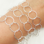 925 Sterling Silver Hammered Round Link Chain