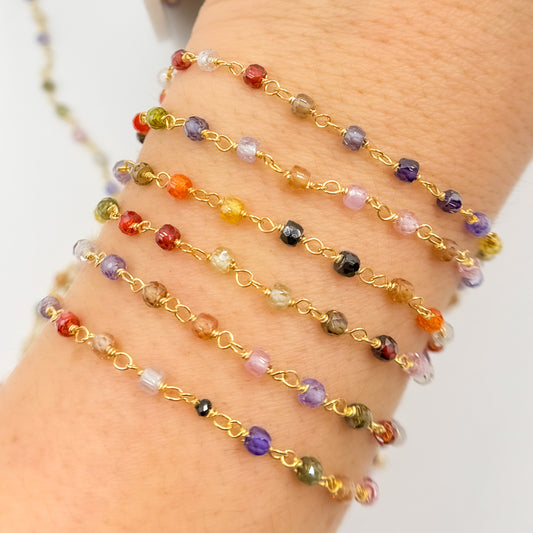Multi Color CZ Roundel Wire Wrapped Chain