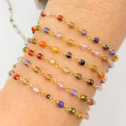 Multi Color CZ Roundel Wire Wrapped Chain