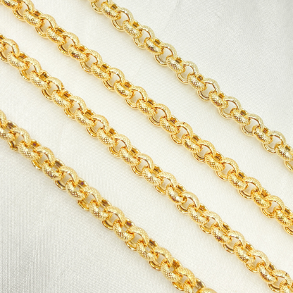 Plated 925 Sterling Silver Textured Round Link Chain