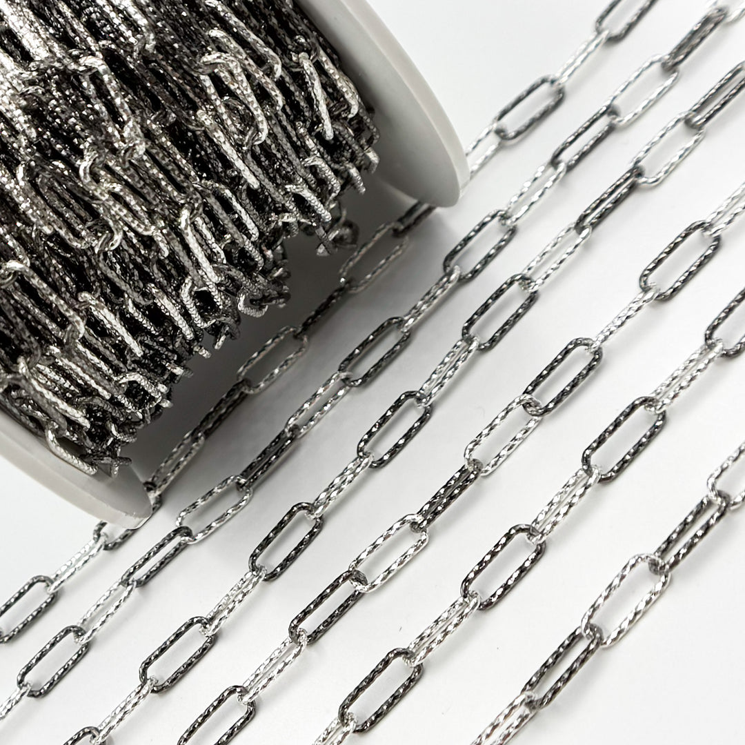 Black Rhodium 925 Sterling Silver Paperclip Diamond Cut Chain