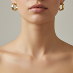Load image into Gallery viewer, GER158. 14K Solid Gold Hollow Flat Hoop with Roman Number