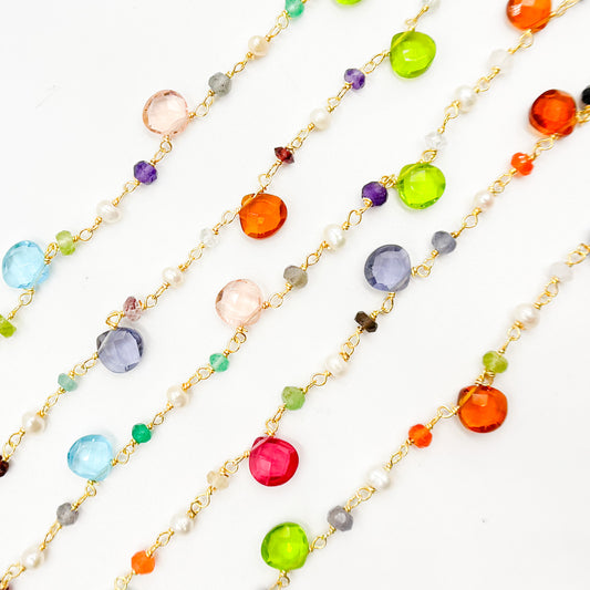 Gold Plated Sterling Silver Multi Stone Wire Wrap Chain