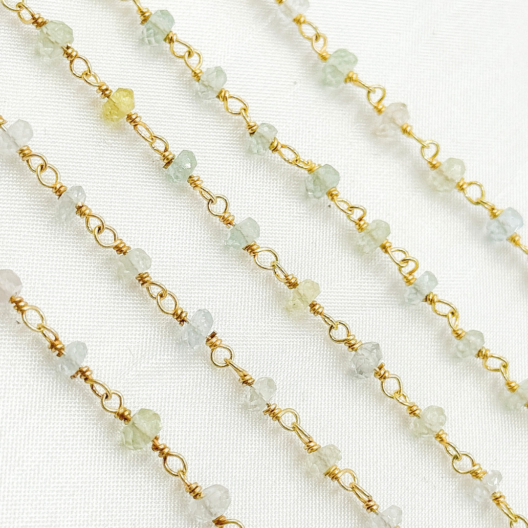 Multi Aquamarine Gold Plated Wire Chain.