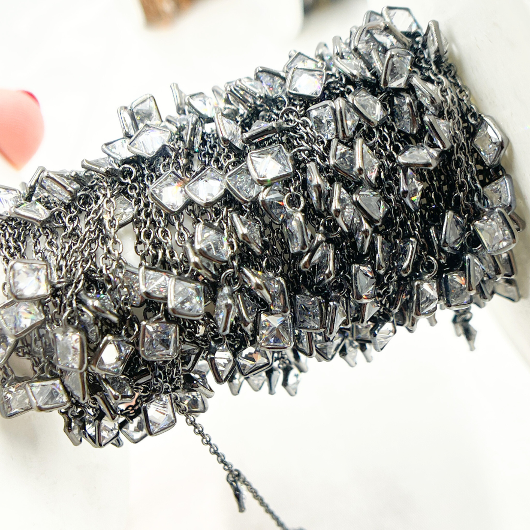 CZ2. 4mm Cubic Zirconia Square Shape Dangle Chain