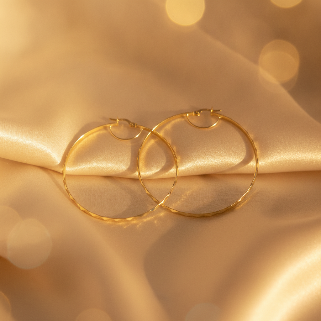 GER106. 14K Solid Gold Twisted Hoop Earrings