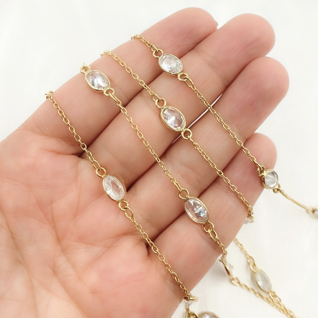 Cubic Zirconia Oval Shape Connector With Chain