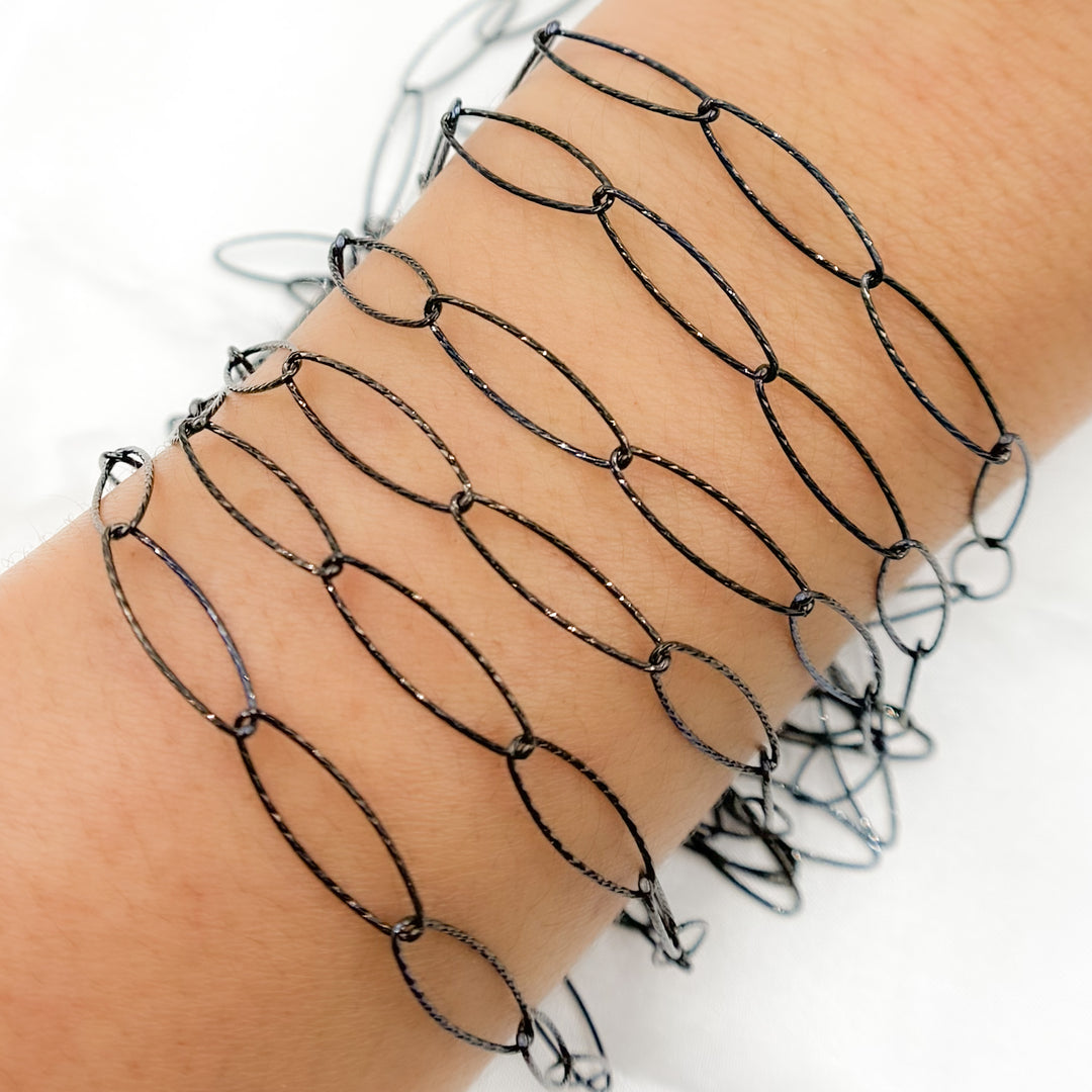 Black Rhodium Sterling Silver Diamond Cut Oval Link Chain