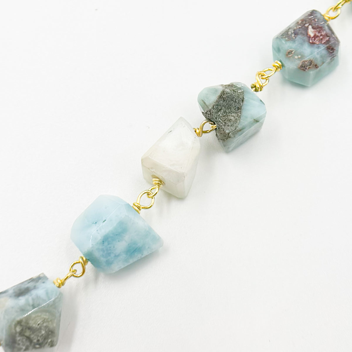 Gold Plated Sterling Silver Turquoise Organic Shape Wire Chain