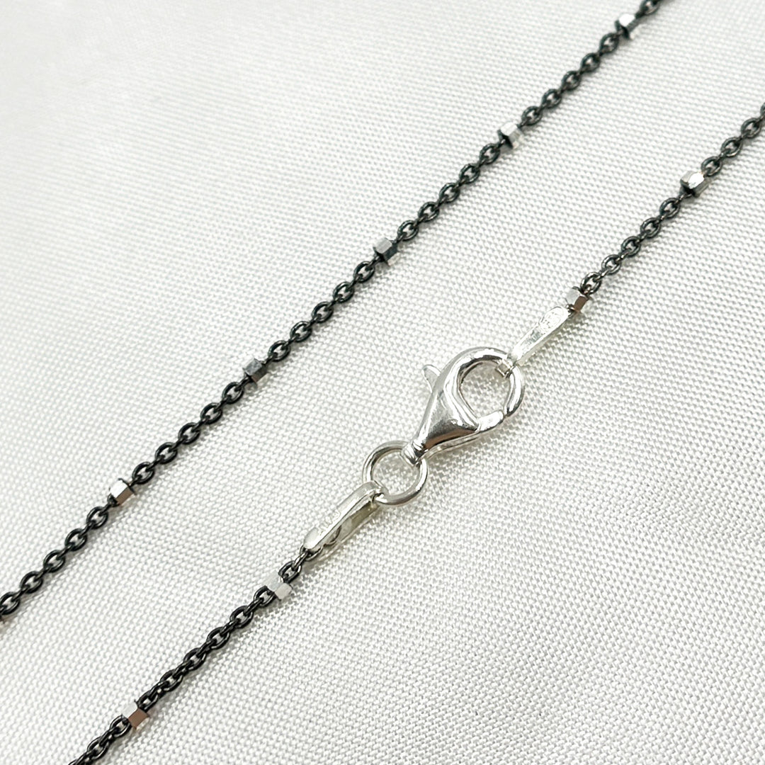 Z36SB2F. Black Rhodium Sterling Silver Chain with Silver Cubes