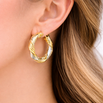 Load image into Gallery viewer, GER32. 14K Solid Gold Twist Round Classic Hollow Hoop Earrings