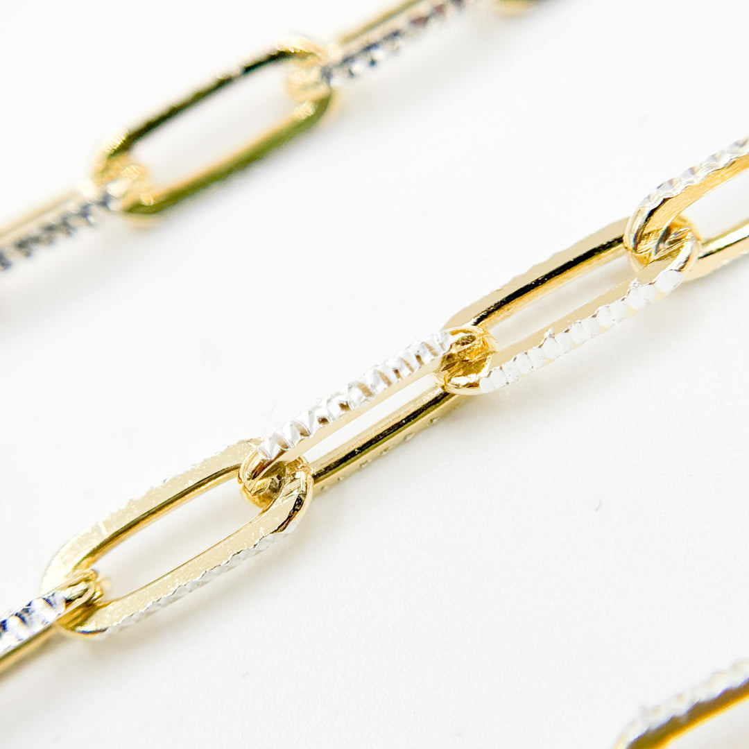 Z113GS. Two Tone Sterling Silver and Gold Plated Paperclip Textured Chain