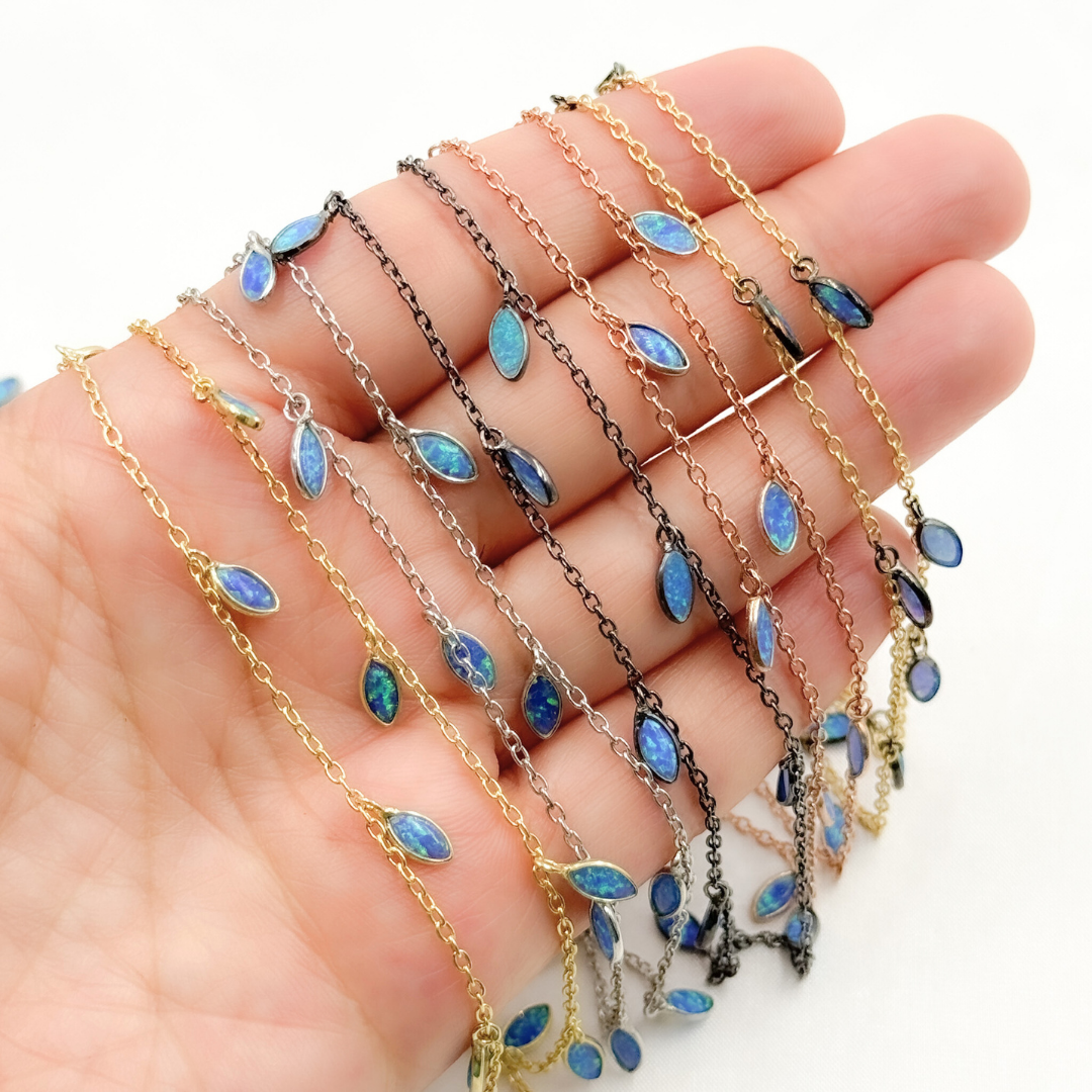 Created Blue Opal Marquise Shape Dangle Chain