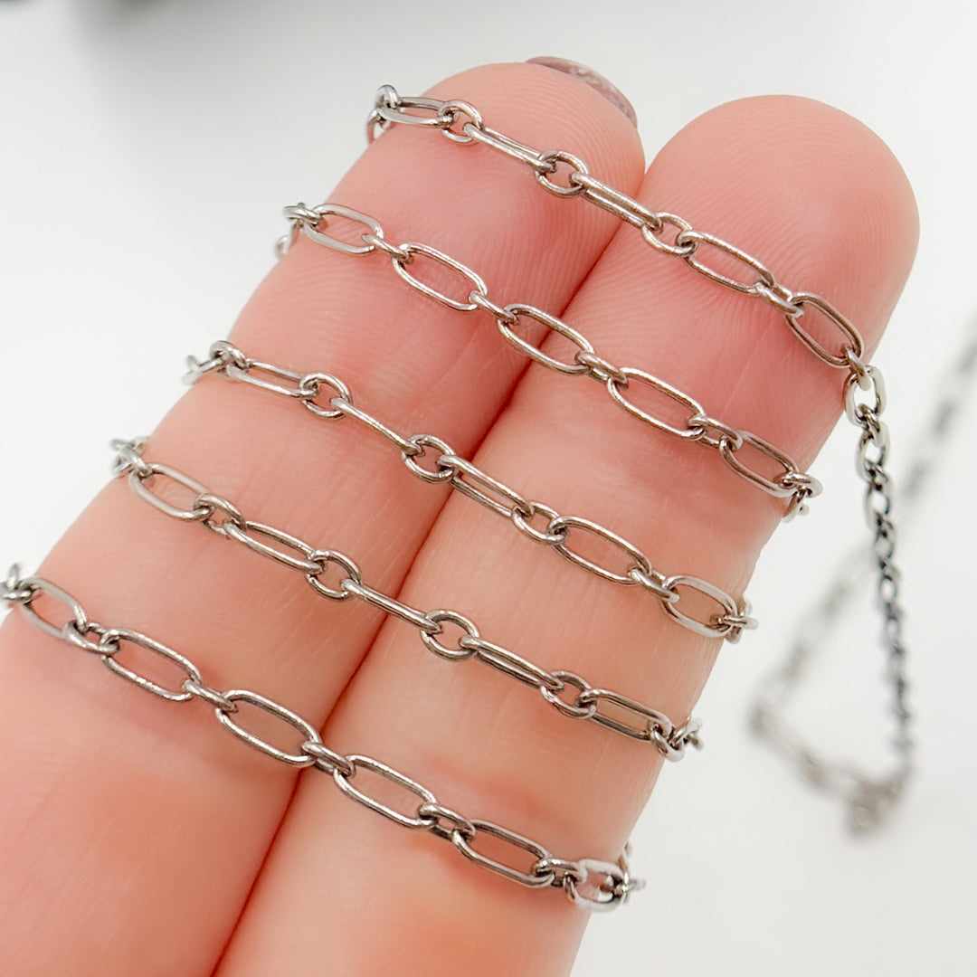 Y134OX. Oxidized Sterling Silver Smooth Long and Short Link Chain