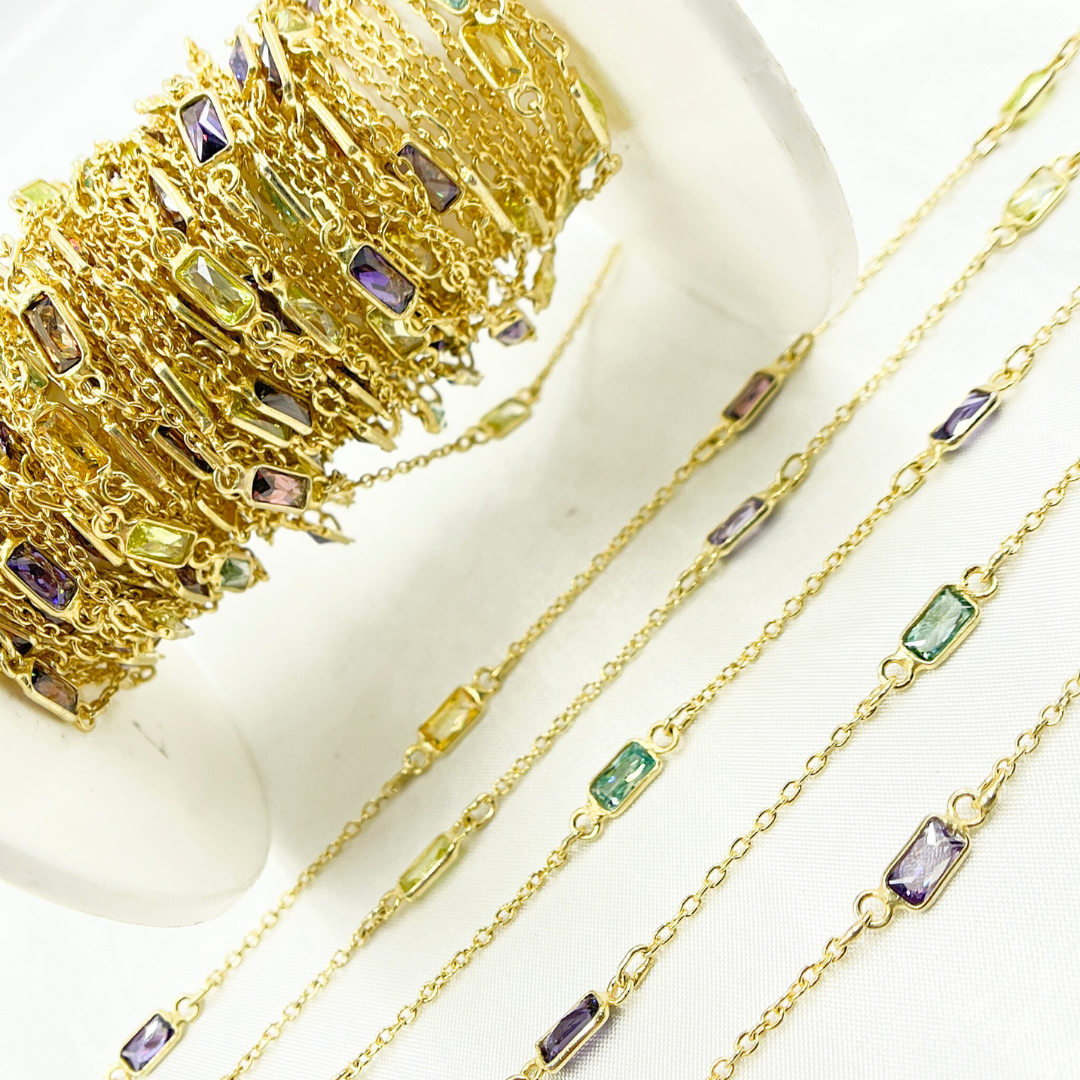 Multi Color Cubic Zirconia Rectangular Shape Connected Chain