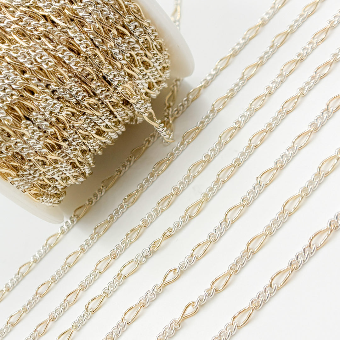 XM3331CTT. Gold Filled and Sterling Silver Long and Short Curb Link Chain