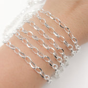 Sterling Silver Cable Oval Diamond Cut Link Chain