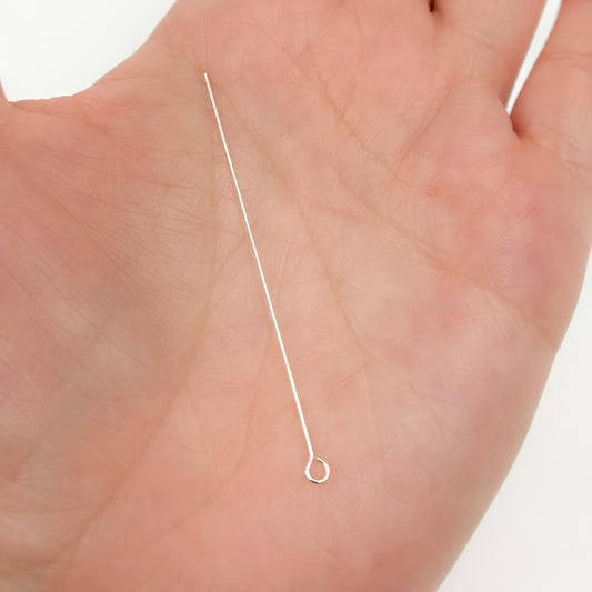 24 Gauge White Sterling Silver Eye Pin 2 Inch Headpin