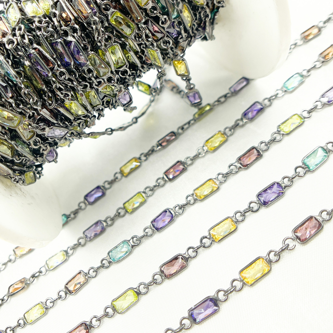 Multi Color Cubic Zirconia Rectangular Shape Connected Chain
