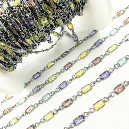 Multi Color Cubic Zirconia Rectangular Shape Connected Chain