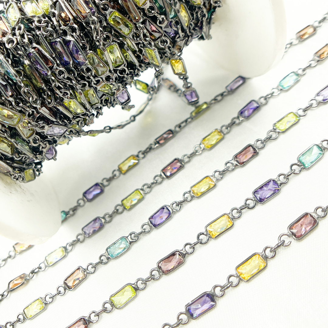 Multi Color Cubic Zirconia Rectangular Shape Connected Chain. CZ45