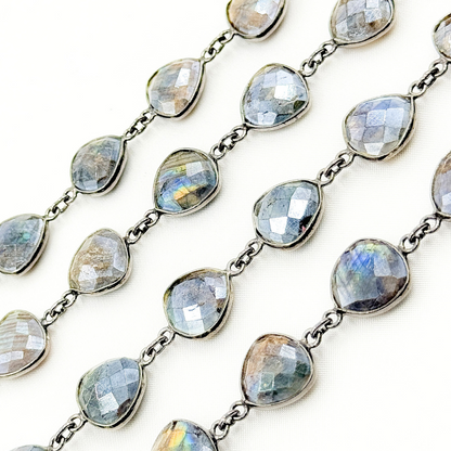 Coated Labradorite Triangle Shape Bezel Oxidized Wire Chain