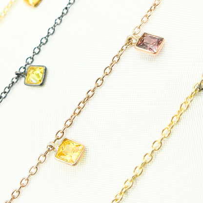 Multi Color Cubic Zirconia Square Shape Dangle Chain