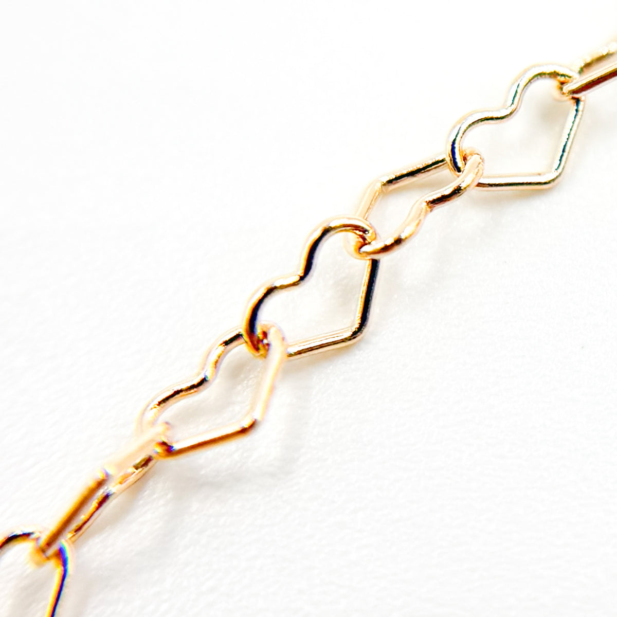 14K Yellow Solid Gold Heart Link Chain