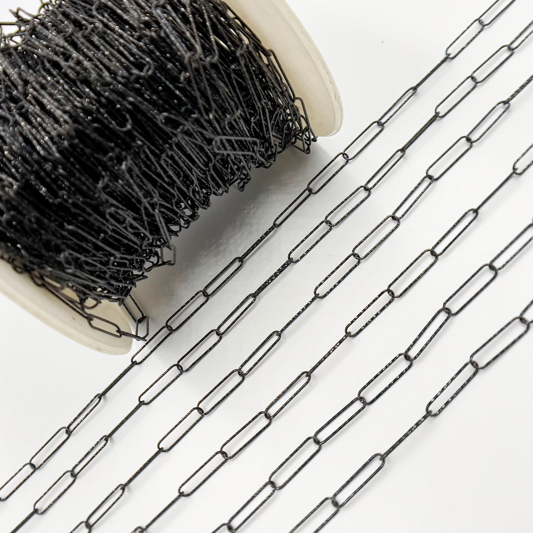 Y79DCBR. Black Rhodium Sterling Silver Diamond Cut Paperclip Chain