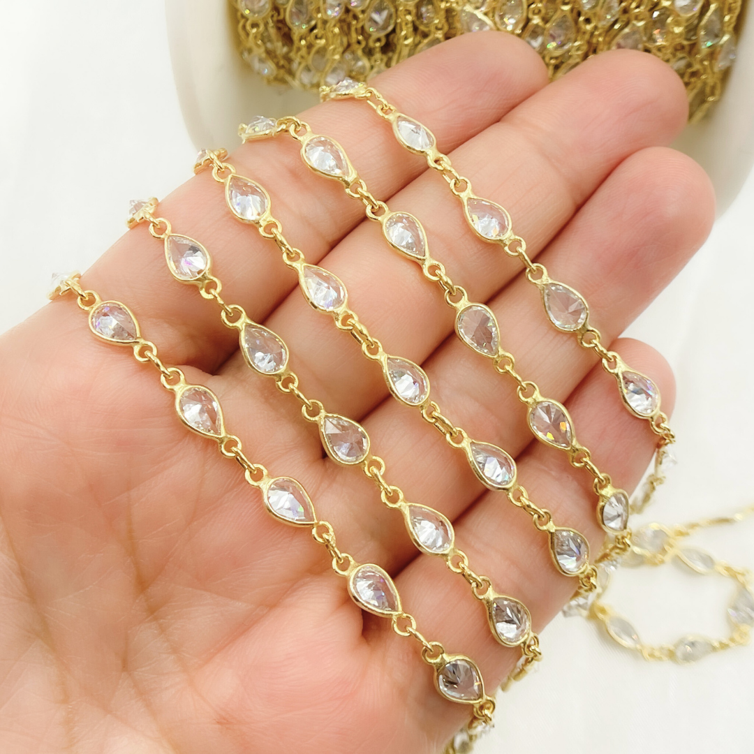 Cubic Zirconia Pear Shape Connected Chain.