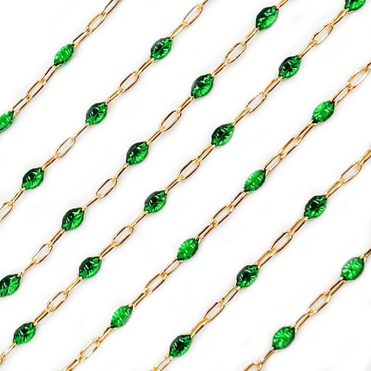 Gold Filled Green Color Enamel Cable Chain