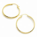 Load image into Gallery viewer, GER64. 14K Gold Diamond Cut Hollow Hoop Earrings