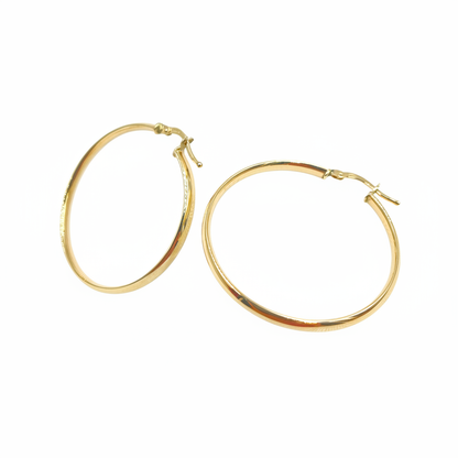 GER168. 14K Solid Gold Hollow Hoop Earrings