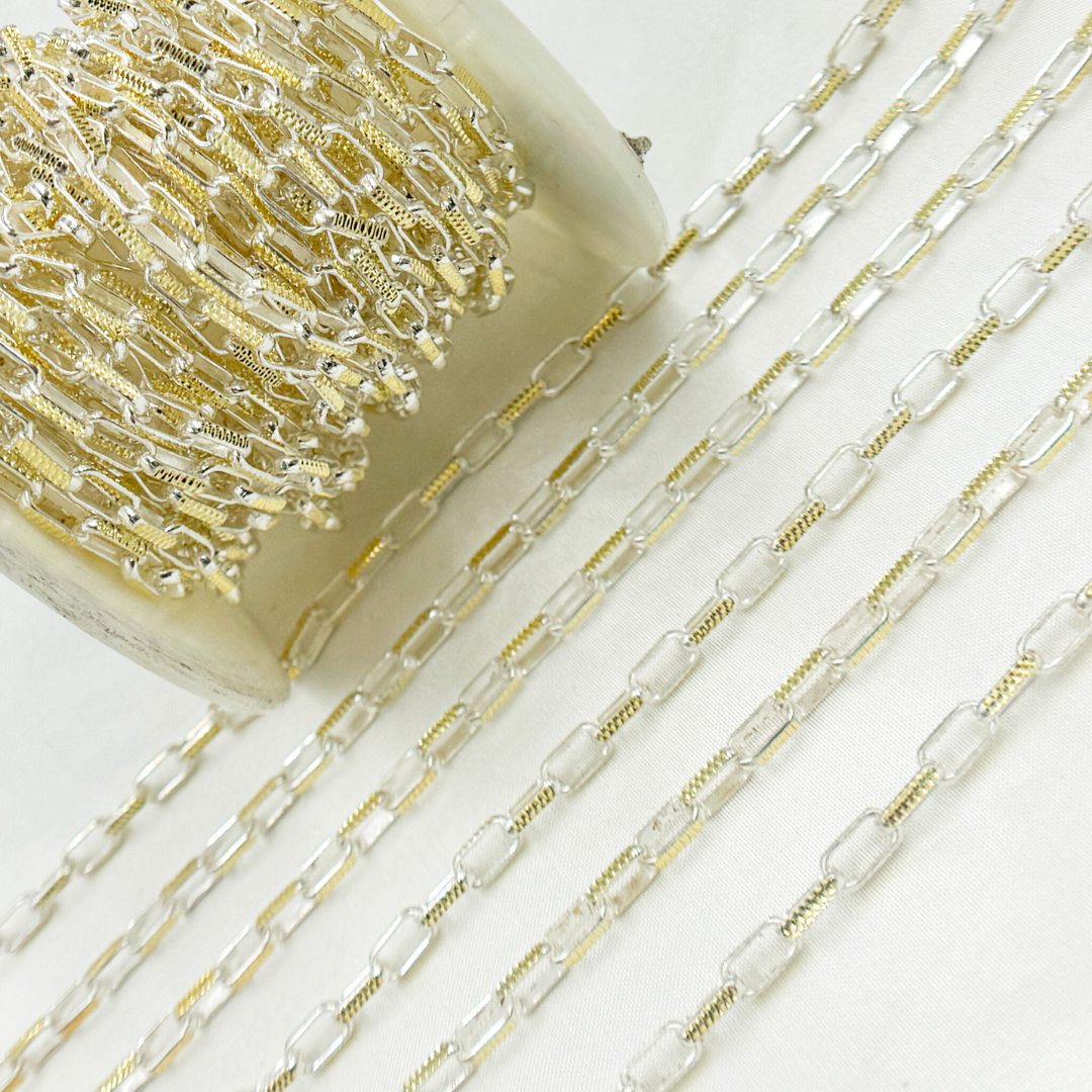 Two Tone Gold Plated and 925 Sterling Silver Paperclip Chain. Z114GS