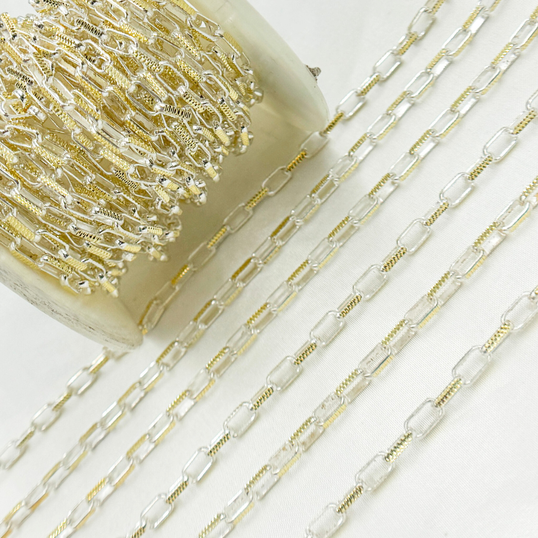 Two Tone Gold Plated and 925 Sterling Silver Paperclip Chain