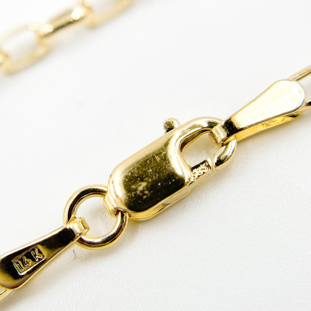 100HVR5614000. 14K Solid Yellow Gold Diamond-Cut Oval Rolo Hollow Chain Necklace