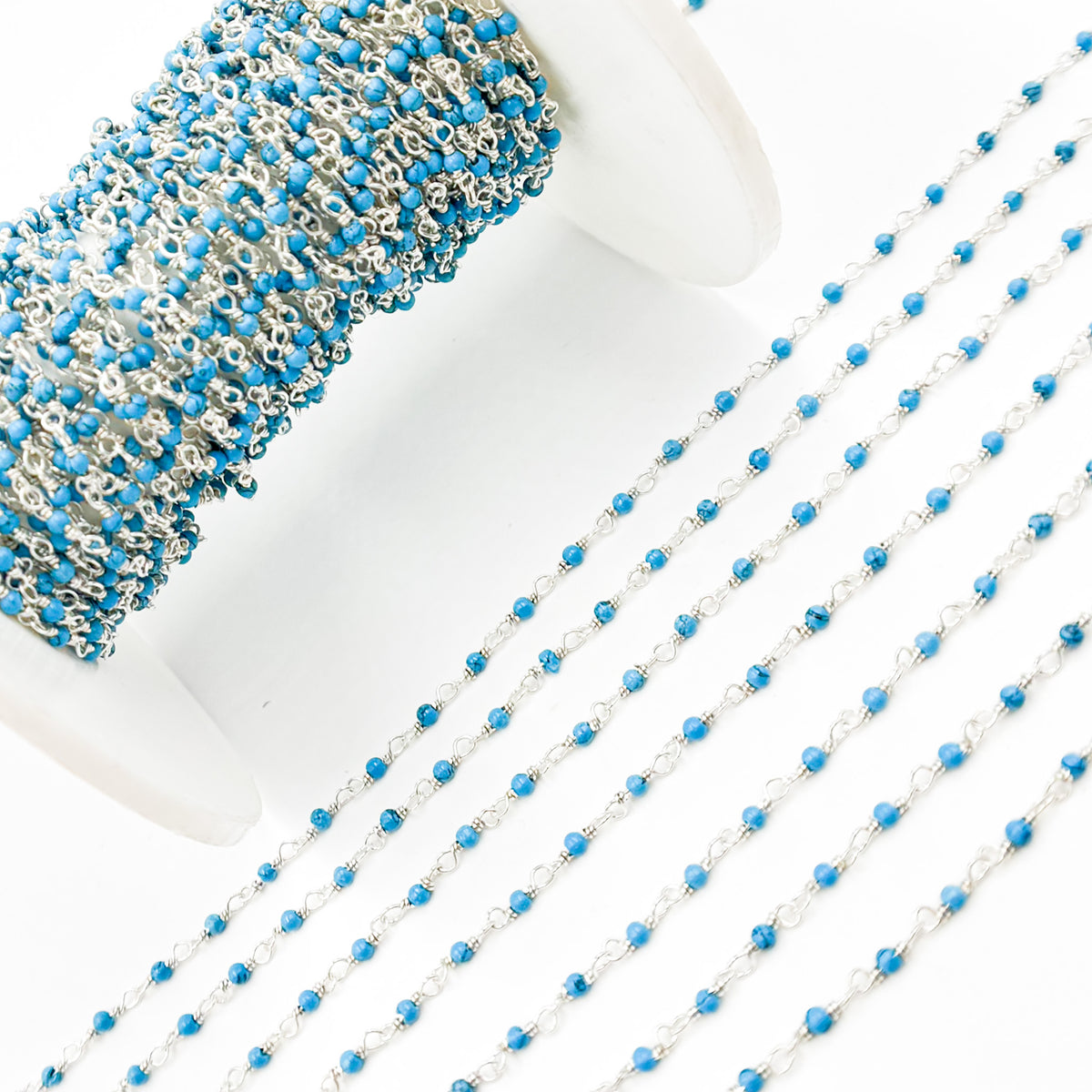 Turquoise Dainty Bead Sterling Silver Wire Chain