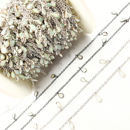 Created White Opal Tear Drop Shape Dangle Chain
