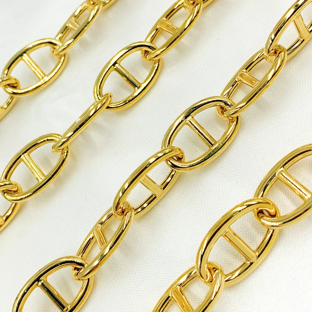 Gold Plated Sterling Silver Thick Marina Link Hollow Chain.